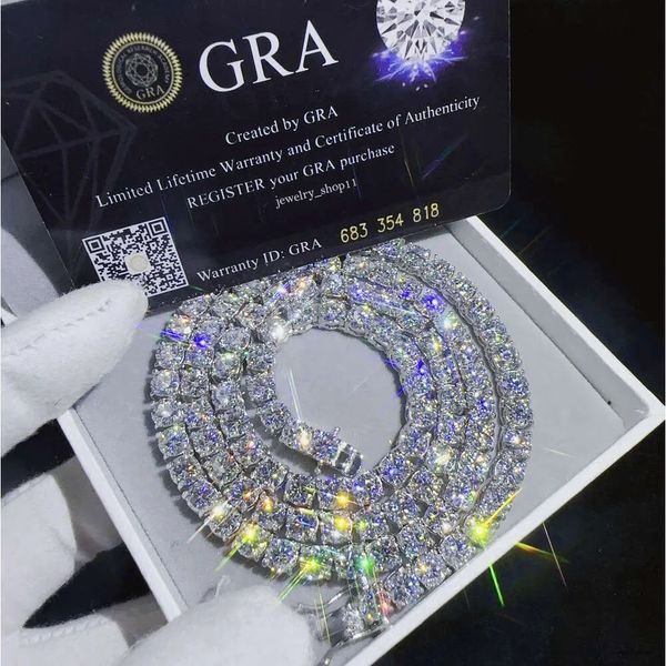 Nuevo collar de pulsera moissanita de moda cadena de tenis hip hop joya de moda pase de diamantes mm vvs helado para hombres diseñador de mujeres