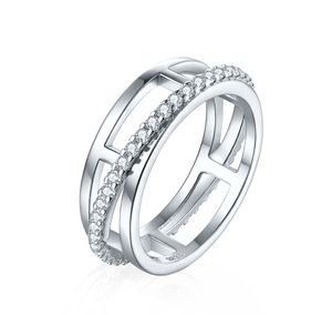 Nieuwe mode multi -ring sterling zilveren brede gezichtsring voor vrouwen met hoogwaardige en gepersonaliseerde zirkoonset ring sieraden