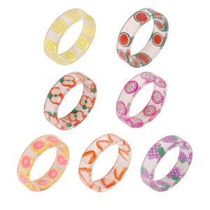 NUEVA Moda Multicolor Resina Geométrica Banda Conjunto Colorido amor corazón Bear Flower Lindo acrílico Estilo coreano Ring Finger Girls Kids Regalos Joya Bijoux