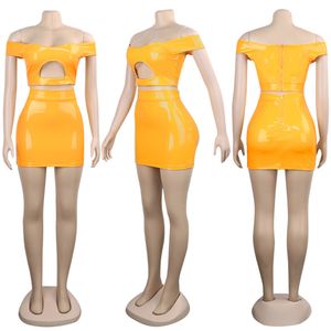 nieuwe Mode nachtclubkleding vrouwen crop top + rok tweedelige set Mooie skinny minirok pak off-the-shoulder beha top + pakket heuprok 1229