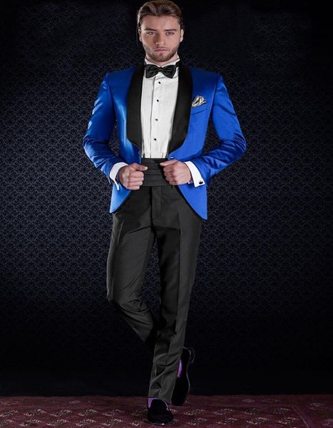 Nouveau Mode Un Bouton Bleu Royal Marié Tuxedos Garçons D'honneur Châle Revers Meilleur Homme Blazer Hommes Costumes De Mariage (Veste + Pantalon + Cravate) H: 876