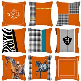 Nieuwe mode oranje kussenslopen populaire ins square kussen kussen kussen deksel perzik fluwelen h huisbank kussensloop paardenpatroon home apparaten zwart en white grid kussen