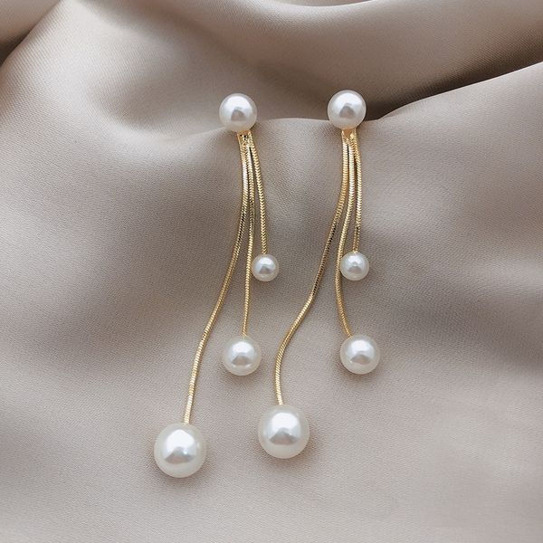 Nuevos pendientes de gota de perla blanca de gran tamaño a la moda para mujer, pendientes de boda de circón redondo dorado bohemio, regalo de joyería