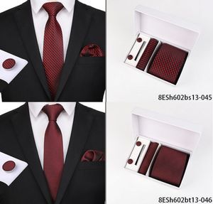 Cravate longue en soie pour hommes, 8cm, nouveau modèle de mode, cravate pour hommes, mariage, Occasion formelle, mouchoir, boutons de manchette, 3 pièces, Set274s
