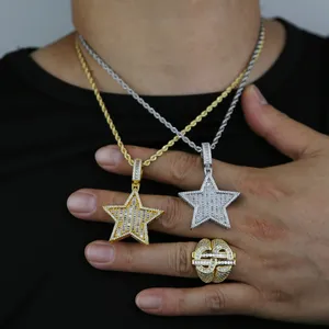 Nouveau mode pendentif collier Hip Hop 5 points étoile forme Bling pour hommes femmes bijoux