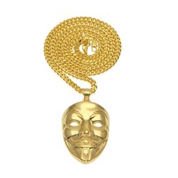 Nieuwe mode persoonlijkheid Men Hiphop ketting geel goud vergulde roestvrijstalen masker hang ketting met 5 mm 70 cm Cubaanse ketting voor mannen