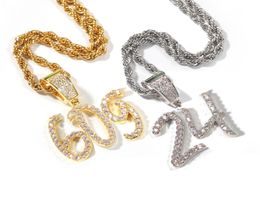 Nouvelle mode personnalisée 18K Gold Bling Diamond Cursive 09 Numéros numériques Collier pendent Numéro de sport personnalisé Bijoux de bricolage pour 4900396