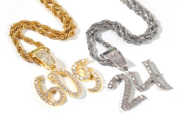 Nouvelle mode personnalisée 18K Gold Bling Diamond Cursive 09 Numéros numériques Collier pendentif numéro de sport personnalisé bijoux de bricolage pour 9008769