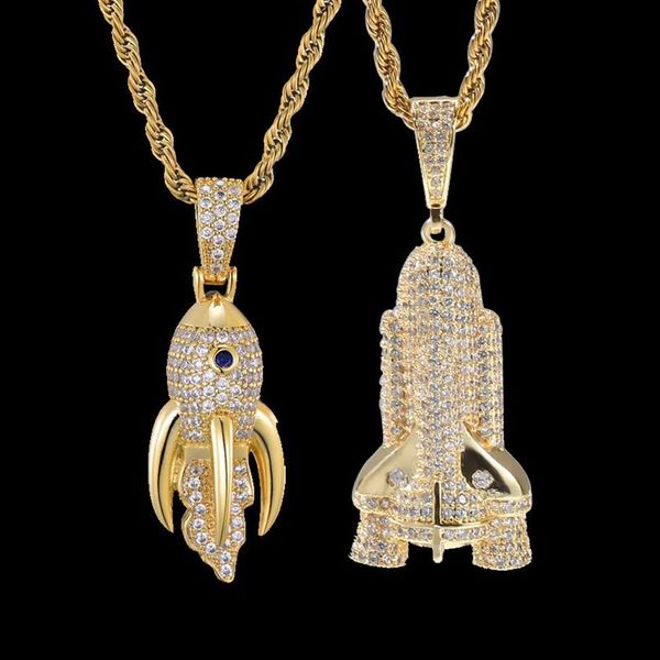 Nouveau mode personnalisé gars plaqué or hommes Bling Rocket Ship pendentif collier chaînes Hip Hop glacé Rock rappeur bijoux cadeau241R