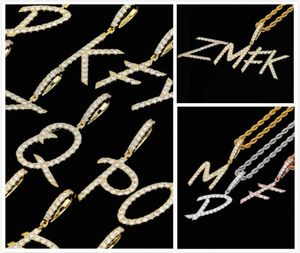 Nouvelle mode personnalisée Real Gold Bling Diamond Cursive AZ LETTRES INITIALES Nom personnalisé Collier de pendentif Bijoux de lettres de bricolage pour C5312117