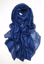 New Fashion Plain Marineblauer Seidenschal für Damen, 100 % Naturleinen, weiche Hijabs und Tücher, Wickelfoulards, muslimischer Schlauchschal, 18090 cm, Y2010071055050