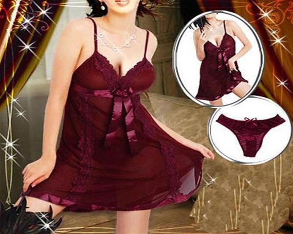 Nueva moda de talla grande S6XL rojo oscuro lencería Sexy Babydoll ropa de dormir Chemise entrega rápida ropa interior Sexy Costumes263s3578238