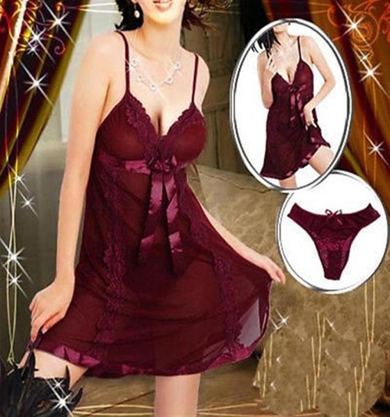 Nueva moda de talla grande S6XL rojo oscuro lencería Sexy Babydoll ropa de dormir Chemise entrega rápida ropa interior Sexy Costumes263s1789936