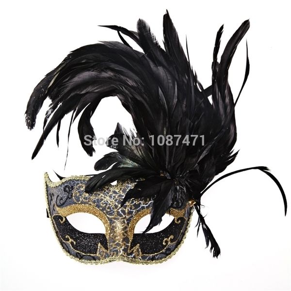 Nueva moda bonitas mujeres de Navidad sexy media cara máscaras del partido boda princesa mascarada máscaras de plumas bola italiano halloween T200116