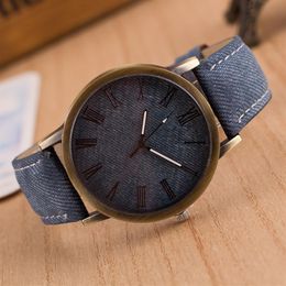 Nieuwe Mode Quartz Schaal Horloge Retro Veelkleurige Cowboy Jeans Geïmiteerd Lederen Band Klok Voor WomenMen Student Examen Tijd LJS158209L