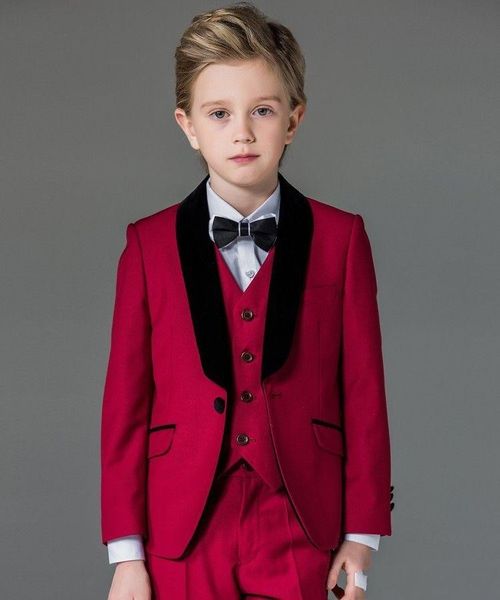 Nouveau Mode Rouge Garçon Tenue De Cérémonie Beau Garçon Enfant Tenue De Mariage Vêtements Blazer Fête D'anniversaire Costume De Bal (veste + pantalon + cravate + gilet) 19