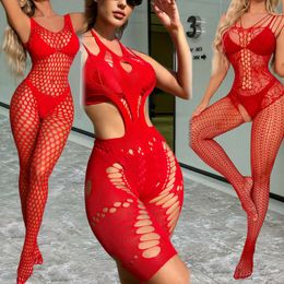 Nouvelle mode Red Full Body Stockings Sexy Fishnet creux des collons de lingerie Lingerie Bodys de maillage érotique Pantyhose Sleepwear