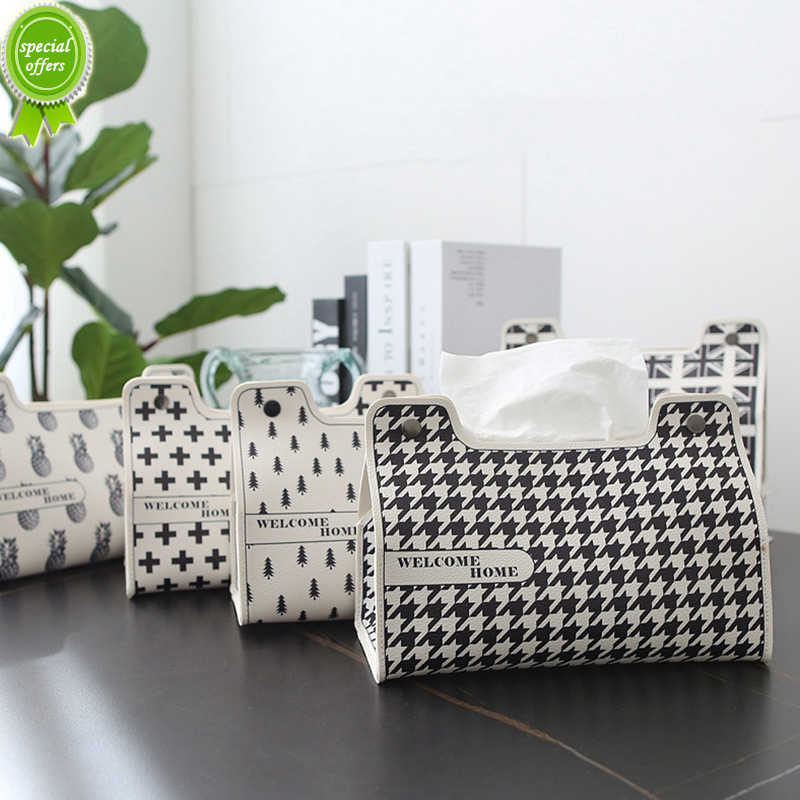Neue Mode Retro gitter Leder Tissue Box Auto Taschentuch Wc Pumpen Box Home Room Decor Serviette Halter Desktop Tissue Boxen