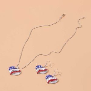 Nieuwe mode strass Amerikaanse vlag kettingen voor vrouwen ster hartvorm vrouwen oorbellen geschenken sieraden sets fabrieksuitlaat Q0709