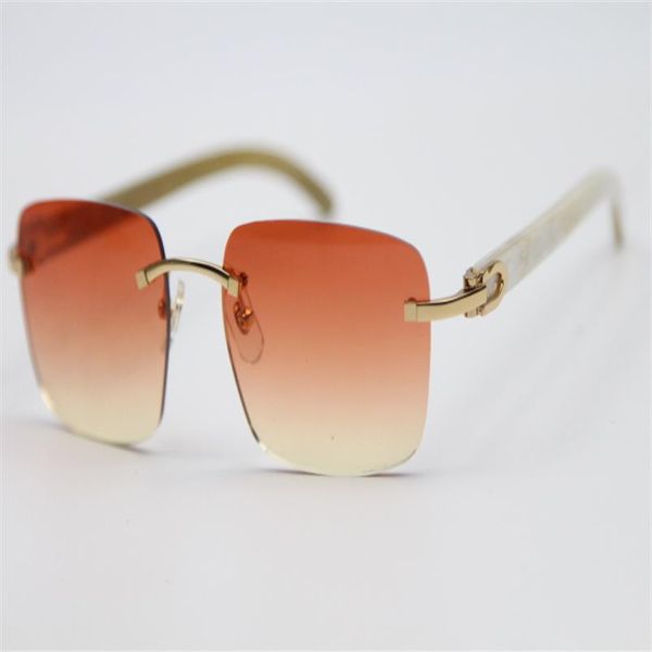 Nouvelle mode sans monture blanc corne de buffle lunettes de soleil populaire hommes femmes 8300816 véritable lunettes naturelles cadre Size54-18-140mm269L