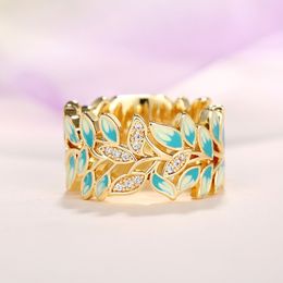 Bague en Zircon pour femmes, nouvelle mode, plante délicate, feuille, goutte, bijoux de fête de fiançailles, de mariage, d'anniversaire