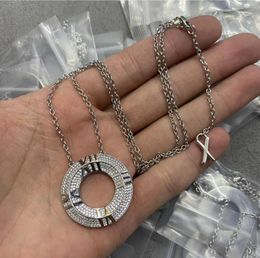 Nieuwe Mode Romeinse alfabet volledige diamanten ronde ring hanger ketting vrouwen Zilveren kettingen Designer Sieraden TN-01001