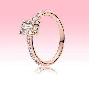 Nieuwe mode rose vergulde trouwring Hoge kwaliteit sieraden voor Pandora 925 zilveren vrouwen mousserende vierkante halo ringen met originele doos