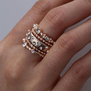 New Fashion Rose Gold Rings pierres Anneau empilable 5 Sparkly Flawless Ornements Anneaux Brillant Magnifique Bijoux Aneis Professional Anels