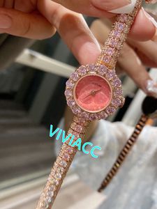 Nouvelle mode Rose argent rose vert cristal fleur montres femmes pleine glace diamant bracelet montre-bracelet géométrique Quartz horloge 25mm
