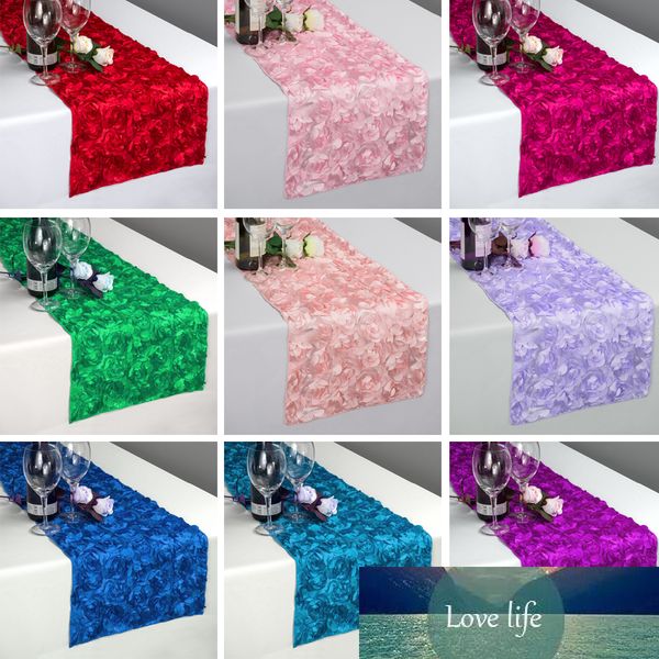Nouveau mode Rosette Satin chemins de Table 30x275 CM 3D grandiose Rose décorations de fête de mariage textiles de maison accès à la Table livraison gratuite
