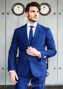 Nieuwe Mode Koninklijke Blauwe Bruidegom Tuxedos Man Werk Zakelijke Pak Bruiloft Prom Pakken (jas + Broek + Tie) H: 890
