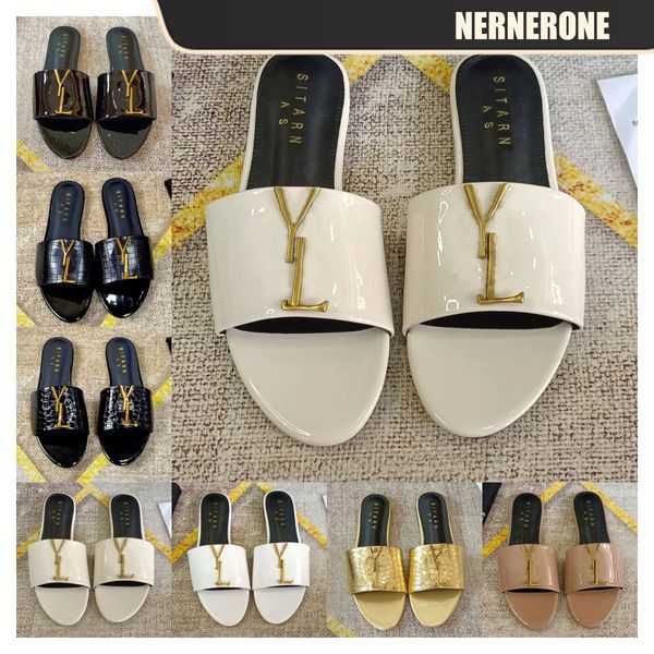 Nuevas sandalias de moda diseñadora para mujeres Flip Flip Flop Men de goma Sliders planos de lujo Sandale Hotel Slide Summer Beach Slipper EUR35-42 Fácil coincidencia