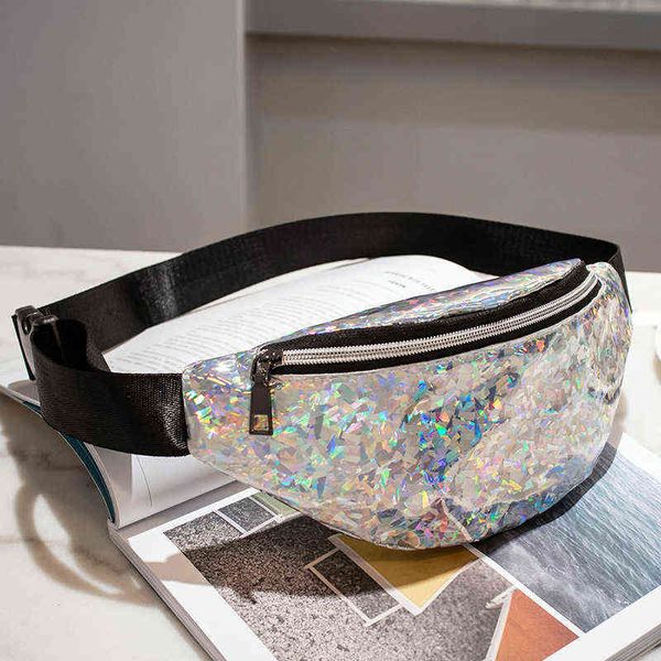 New Fashion Paillettes Holographic Marsupio Feminina Marsupio da donna Laser Chest Hip Bag J220705