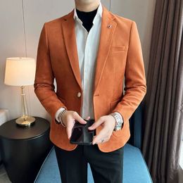 Nueva moda conjunto abrigo para hombre conjunto ultra delgado ciervo terciopelo elegante chaqueta de lujo abrigo negocios ocio boda más tamaño conjunto 4XL-S 240326