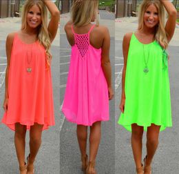 Mode sexy casual jurken vrouwen zomer mouwloze avond feest strand korte chiffon mini jurk boho dames kleding kleding