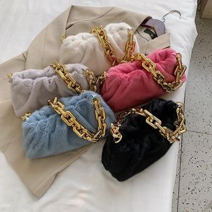 Totes Mode Schouder Pouch Bak Bont Dames Portemonnees en Handtassen Winter Pluche Rimpel Chunky Chain Dumpling Vrouwen Tote