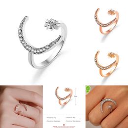 Nieuwe mode Sier Color Star Moon Rings For Women Popular Shine Crystal Open Finger Ring Wedding Party Sieraden Gift