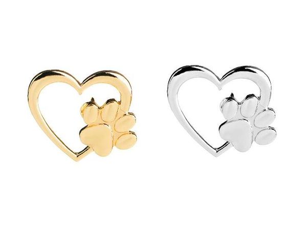 Nueva moda Sier Color dorado amor corazón solapa Pin huella de pata pérdida y alfileres conmemorativos para mascotas joyería perro amante de los gatos regalos