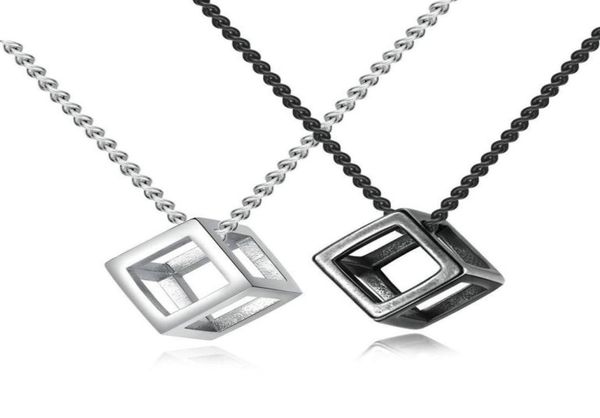 Nouveau mode argent pendentif collier titane acier inoxydable personnalité Cube colliers femmes hommes à la mode bijoux cadeau collier Dro6826886