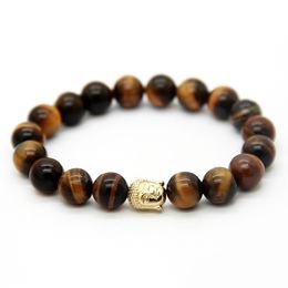 Nieuwe mode verzilverd Boeddha kralen armband mannen schedel sieraden met natuurlijke A Grade 10mm stenen kralen