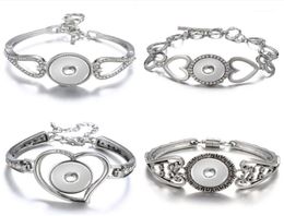 Nouvelle mode argent plaqué Hollow Hinestone Hearts Snap Bracelet Brangle 22cm Fit 18 mm Bouton Snap Bijoux entier16623116
