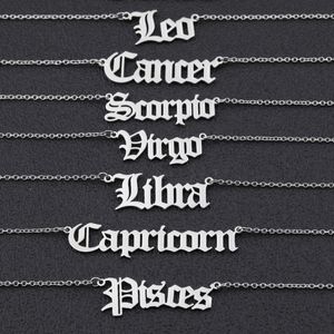 Nouveau mode argent acier inoxydable zodiaque astrologie horoscope pendentif collier