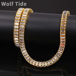 Nieuwe Mode Enkele Rij Baguette Tennis Diamanten Ketting Choker Alternatieve Trapeze 7-24 inch Heren Hip Hop Sieraden Accessoires Rechthoek Edelsteen Rapper Bijoux