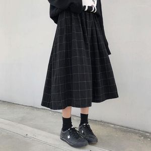 Nuevas faldas de moda para mujer Otoño Invierno Plaid A-line plisado 2023 mujer 2 colores estilo japonés alta cintura elástica larga Harajuku