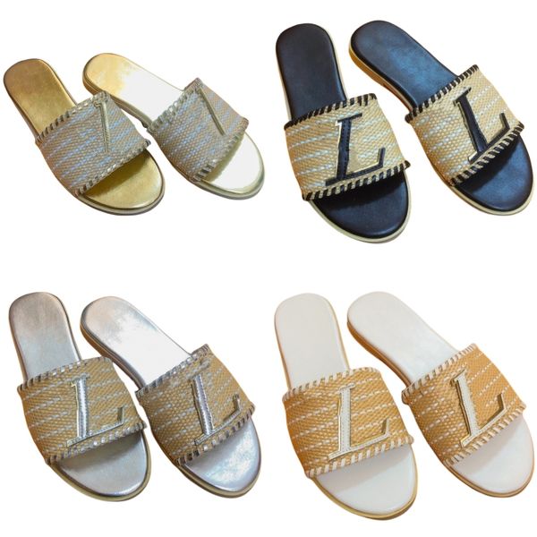 Nouvelles pantoufles de mode top sandales de designer Lettre chaussures de plage antidérapantes plates brodées uwabaki une lettre chaussures de bonbons pour femmes Sandales décontractées en cuir tissé à la main