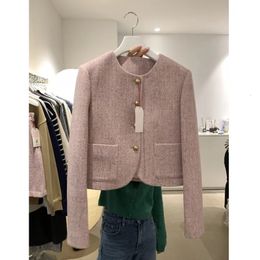 Top de mujer con botones de perfume pequeño, abrigo de manga larga a la moda coreana, abrigo corto de tweed que combina con todo, otoño 2024, 240123