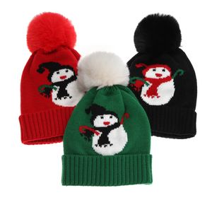 Bonnet tricoté avec pompon en fourrure de bonhomme de neige, nouvelle mode, chapeau d'hiver pour enfants, cadeaux de noël pour garçons