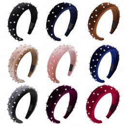 Nouveau mode éponge épais velours bandeaux pour femmes cheveux accessoires bande automne large Simulation perles chapeaux bandeaux