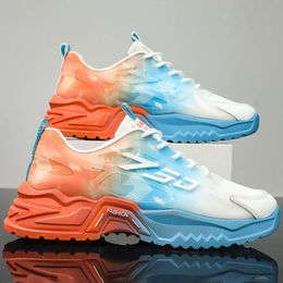 Nuevos zapatos deportivos de moda, zapatillas informales con degradado azul, naranja, rojo y morado, zapatillas cómodas para correr al aire libre para hombres jóvenes