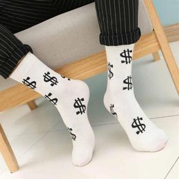 Nieuwe Mode Lente Herfst Heren Sokken Dollarsymbool Gedrukt Comfortabel Ademend Absorberen Zweet Antislip Man Midden Lange Sock316T